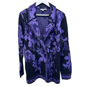 Chicos Double Breasted Knit Blazer Cardigan Jacket Women's 2 Floral
